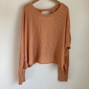 Free People Movement Womens Large Apricot Slub Knit Backless Long Sleeve Top L
